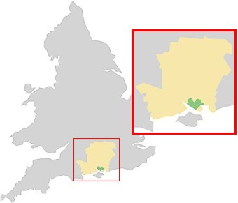 A picture of the location of Fareham within Hampshire and England