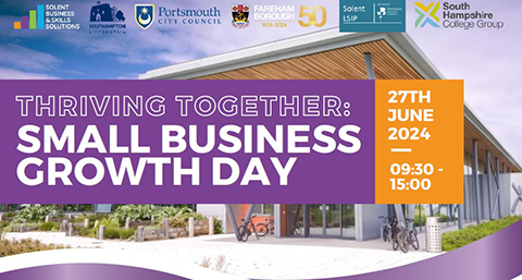 Small Business Growth day banner with image of CEMAST college in background