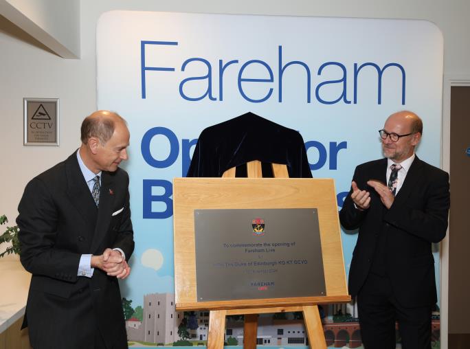 HRH Unveiling Fareham Live plaque