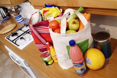 Bags of shopping in kitchen